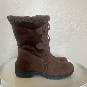 Lands' End Brown Winter Rain Boots with Fur Lining